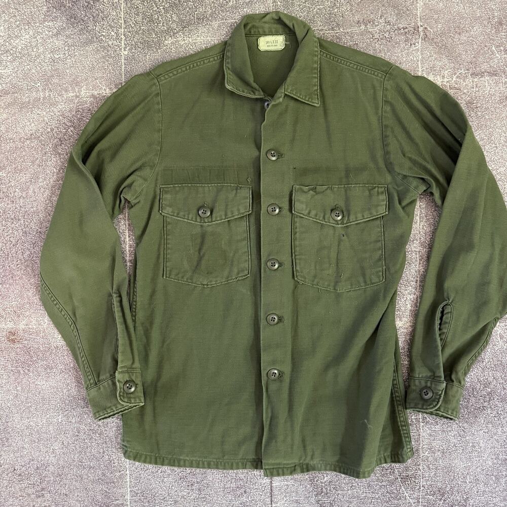 Men's Vintage 70's US Army RH Ferguson OG 107 Vietnam Sateen Field Shirt Sz M